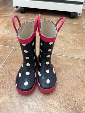 Joe Fresh Black Polka Dot Kids Rain Boots with Pink Trim